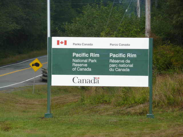 Photo of Parks Canada sign announcing the entrance to Pacific Rim National Park.