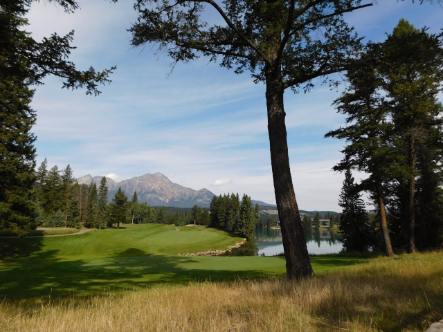 Pyramid Mt. is in the background in this photo. The foreground is part of the golf course near Jasper Park Lodge.